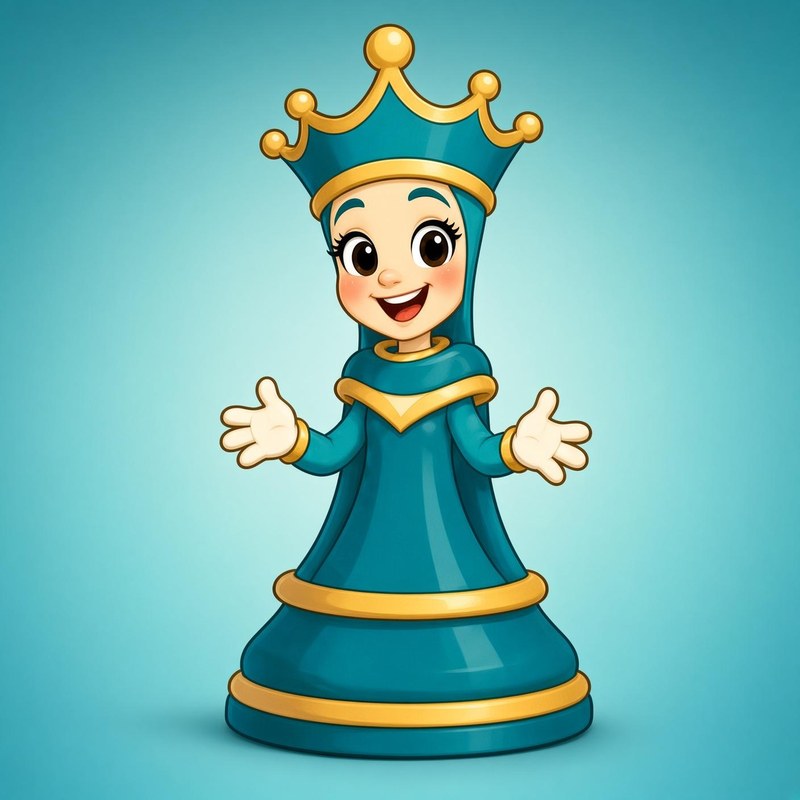 Queen Belle, a teal queen piece with a gold crown and gold trim.
