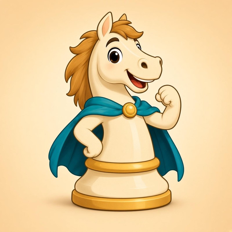 Knight Niko, a horse piece with a brown mane and a teal cape.